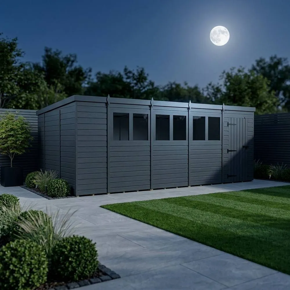 Buttercup Farm 19ft x 10ft Composite Pent Garden Shed Single Door With Windows in Grey 3