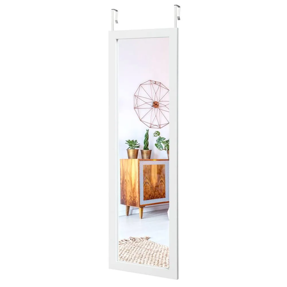 Costway 120 x 37cm Full Length Mirror Wall Mirror w/ Hanging Hooks in White 4