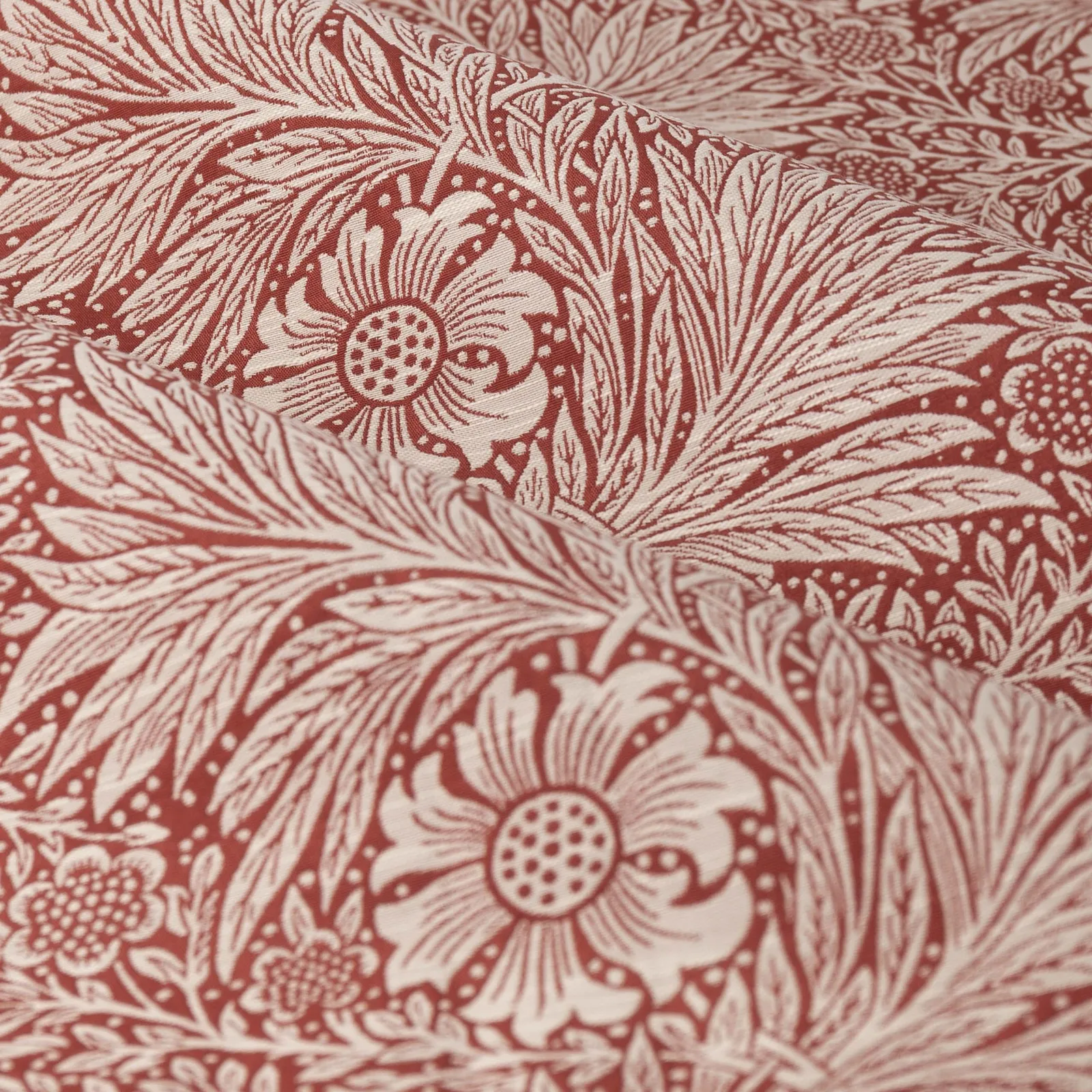 Morris & Co Marigold Jacquard Floral Room Darkening Pencil Pleat Curtains in Red 6