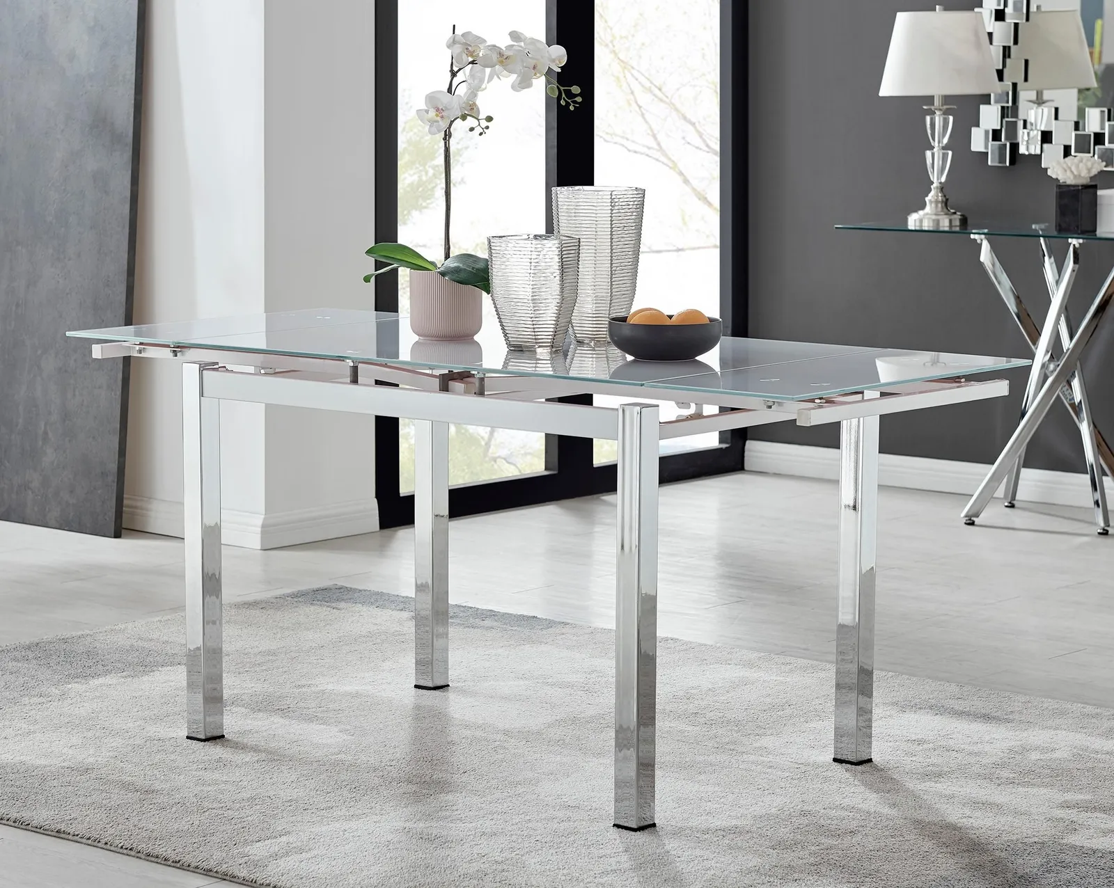 FurnitureboxUK Enna White Glass Extending 4-6 Seater Dining Table & 4 Lorenzo Faux Leather Chairs 2
