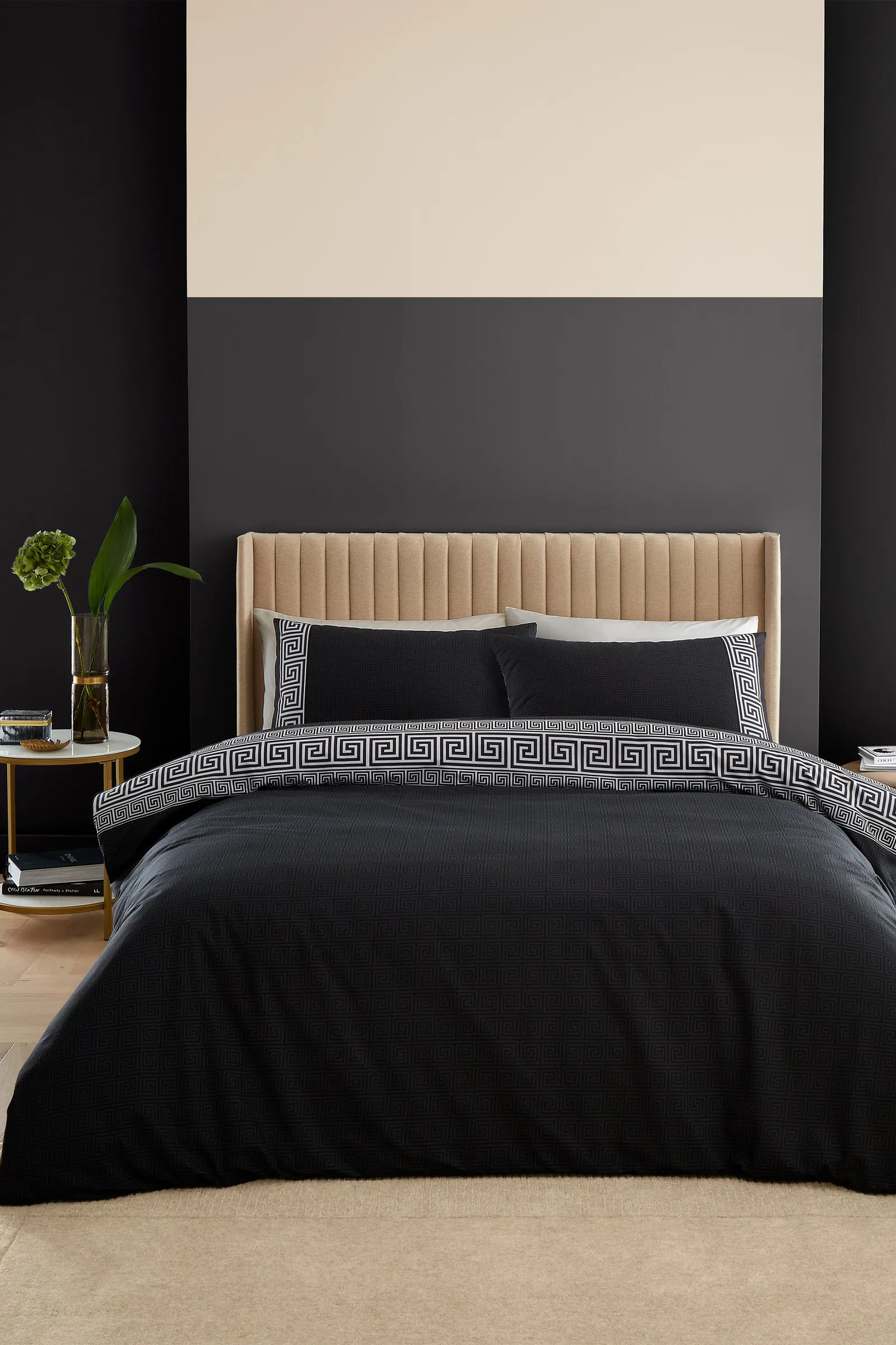 Catherine Lansfield 'Artemis Greek Key' Reversible Duvet Cover Set in Black