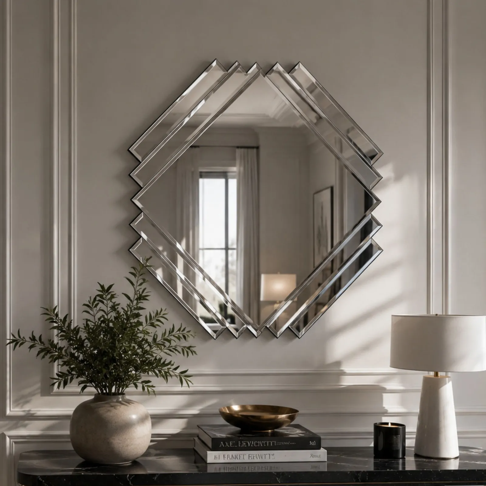 Yearn Mirrors Timeless Art Deco Bevelled Mirror in Black 3