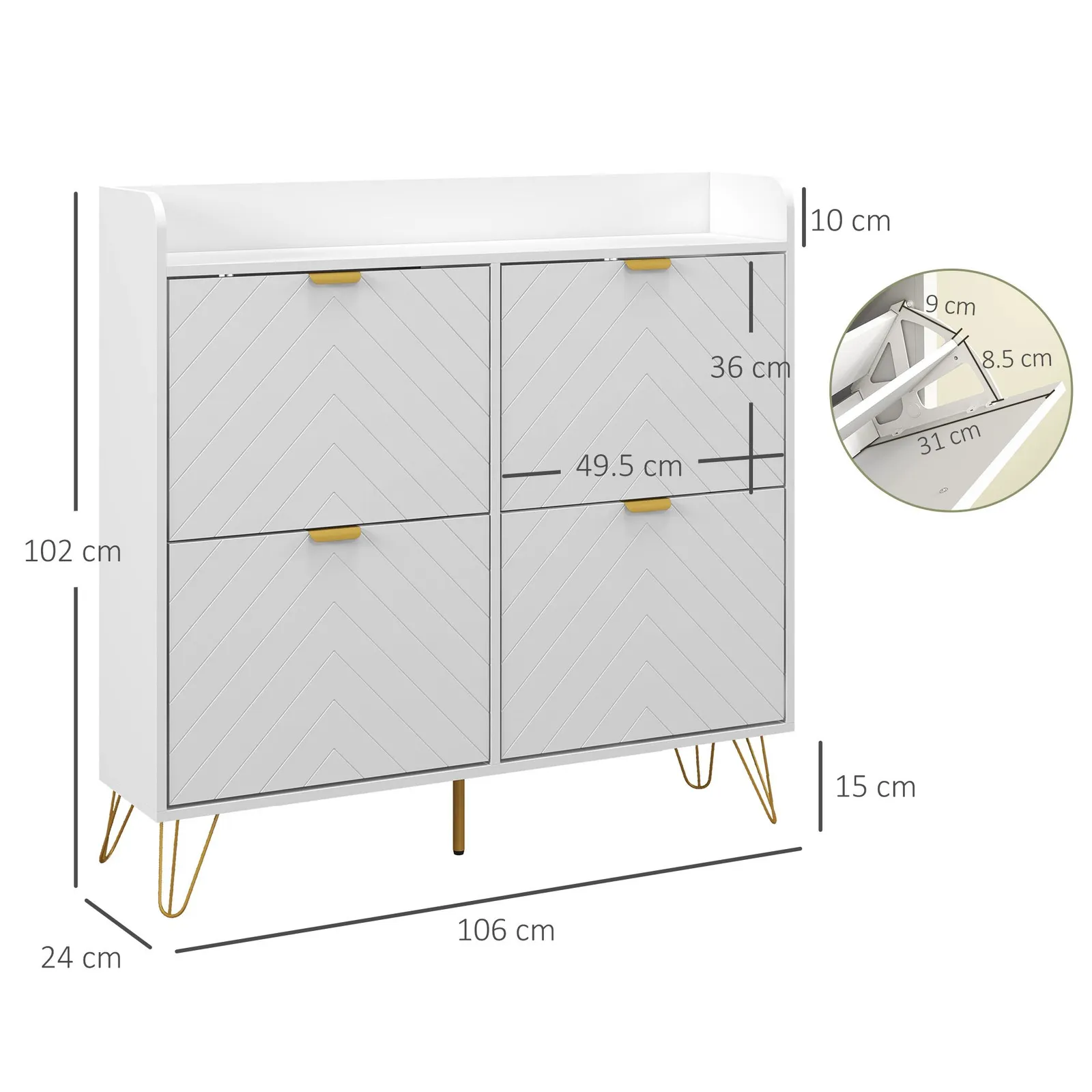 HOMCOM Slim Shoe Cabinet with 4 Flip Drawers Adjustable Shelves in White 3