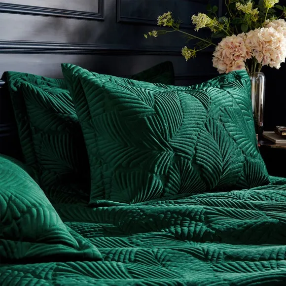 Paoletti Palmeria Emerald Velvet Duvet Cover and Pillowcase Set 2