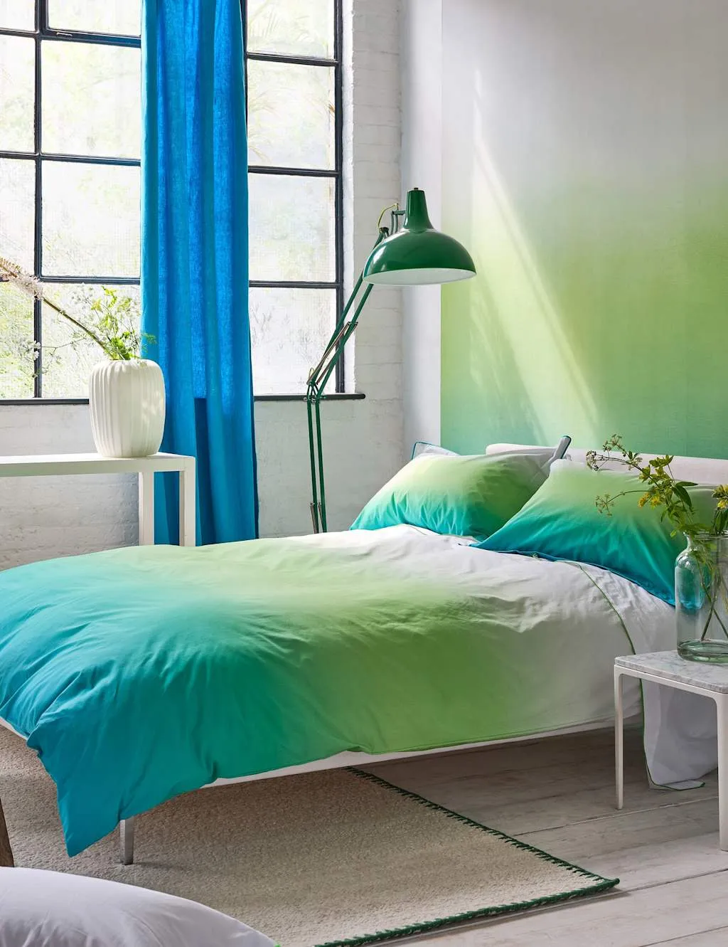 Designers Guild Pure Cotton Percale Ombre Pillowcase Set Green Mix