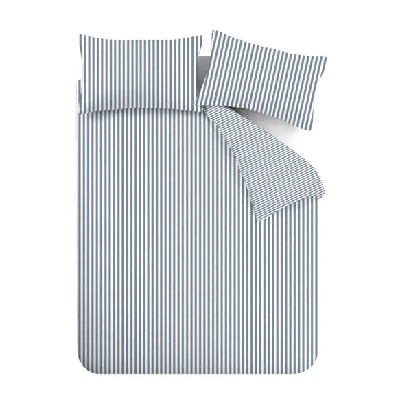 Catherine Lansfield Stripe 100% Brushed Cotton Reversible Duvet Cover & Pillowcase Set 5