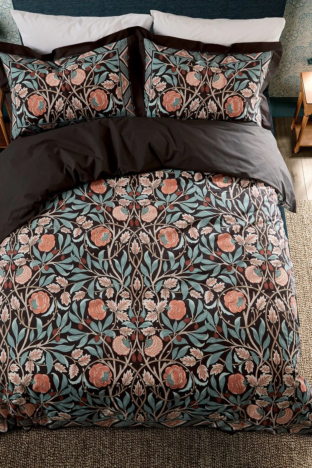 Morris & Co 'Olive & Rose' Cotton Duvet Cover Set in Indigo 4