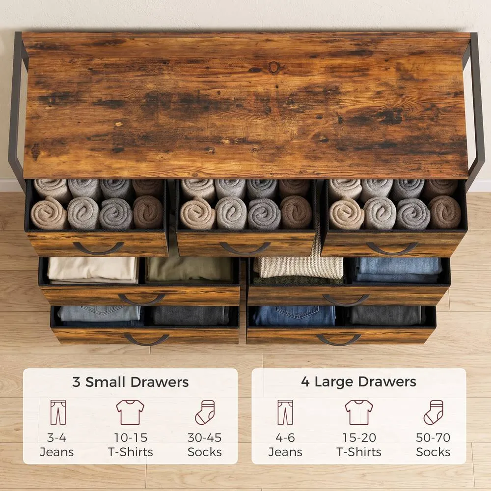 HOMCOM 7 Drawer Chest of Drawers with Top Shelf & Steel Frame Rustic Brown 4