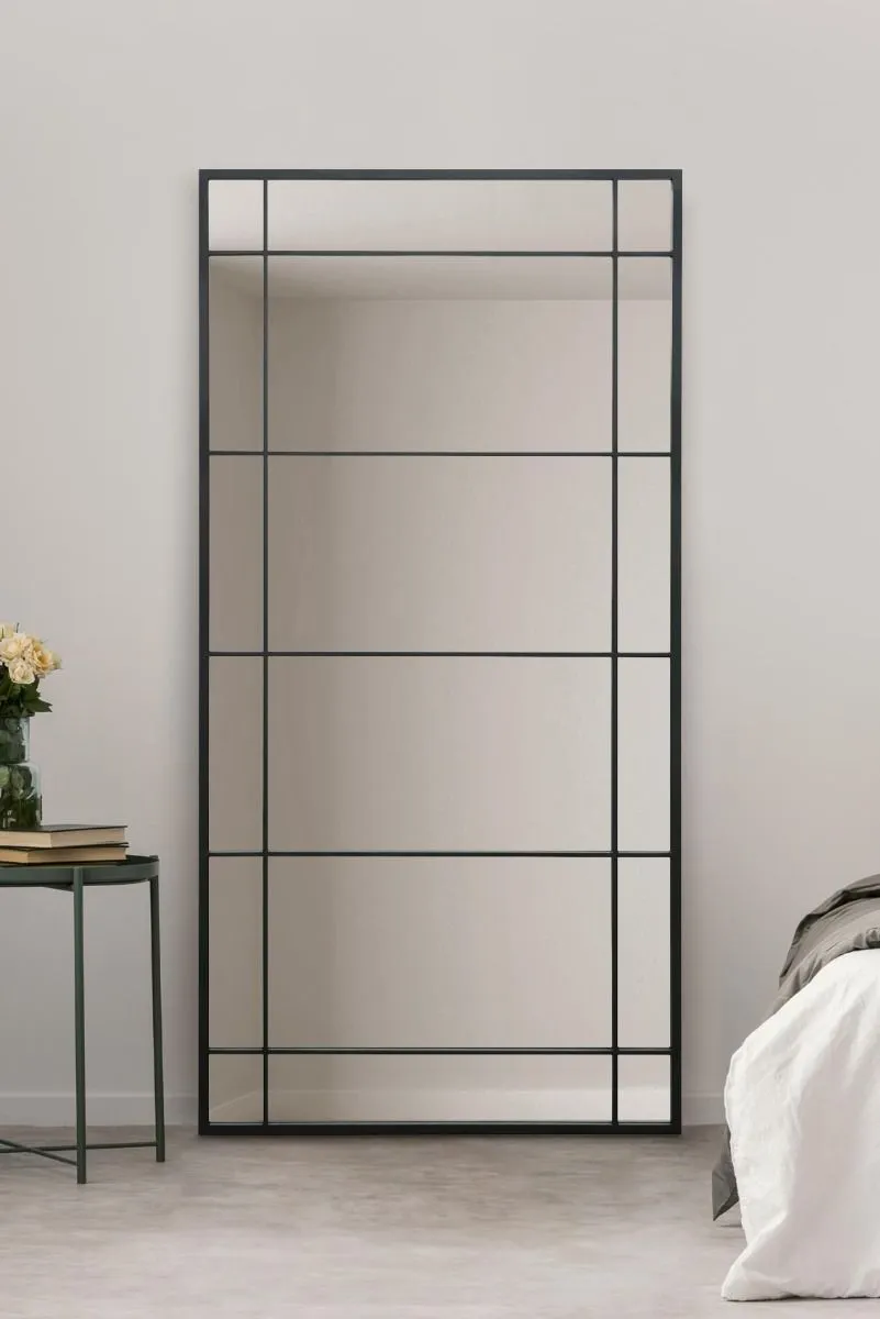MirrorOutlet Black Metal Framed Window Wall or Leaner Mirror (180CM X 90CM) 2