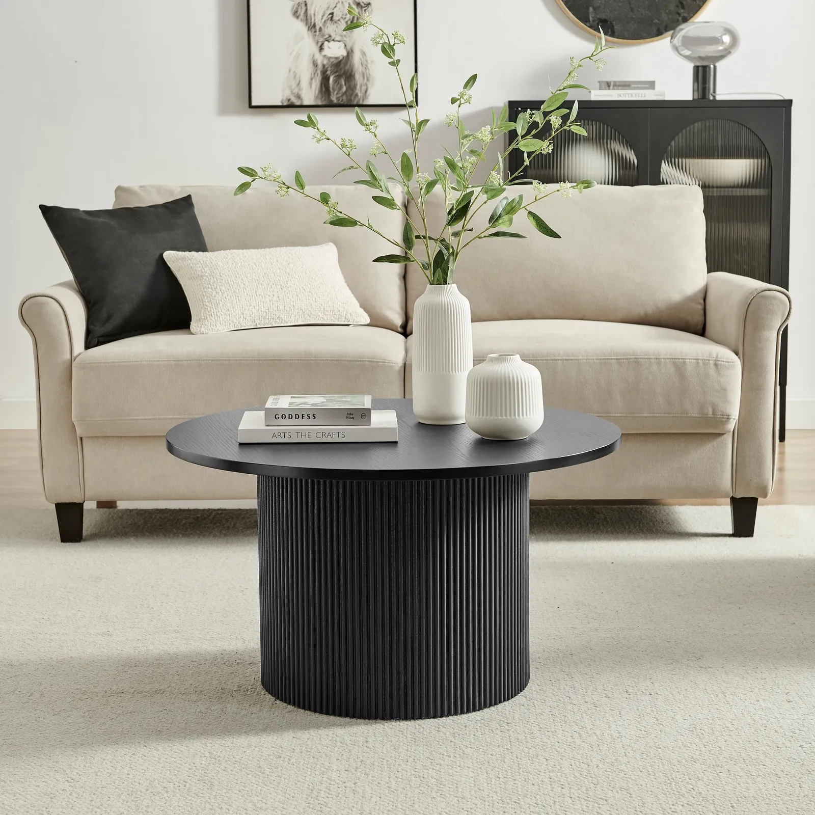 FurnitureboxUK Penrose Round Wooden Pedestal Coffee Table in Black
