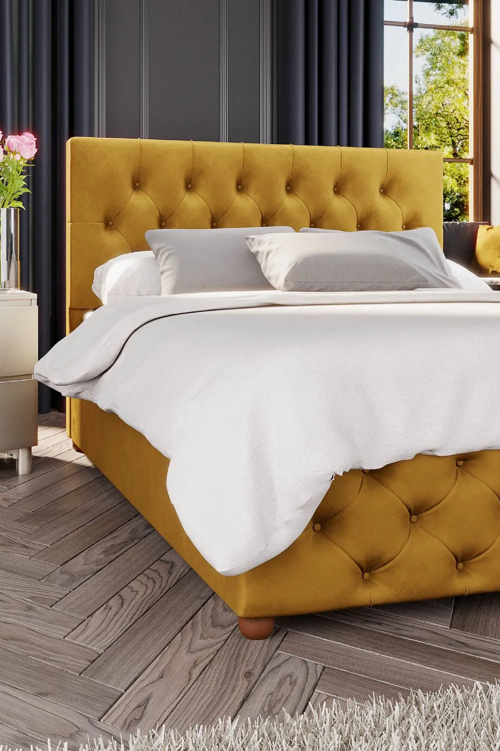 Laurence Llewelyn-Bowen Luna Ottoman Storage Bed in Plush Velvet Fabric, Custom Made in Mustard 3