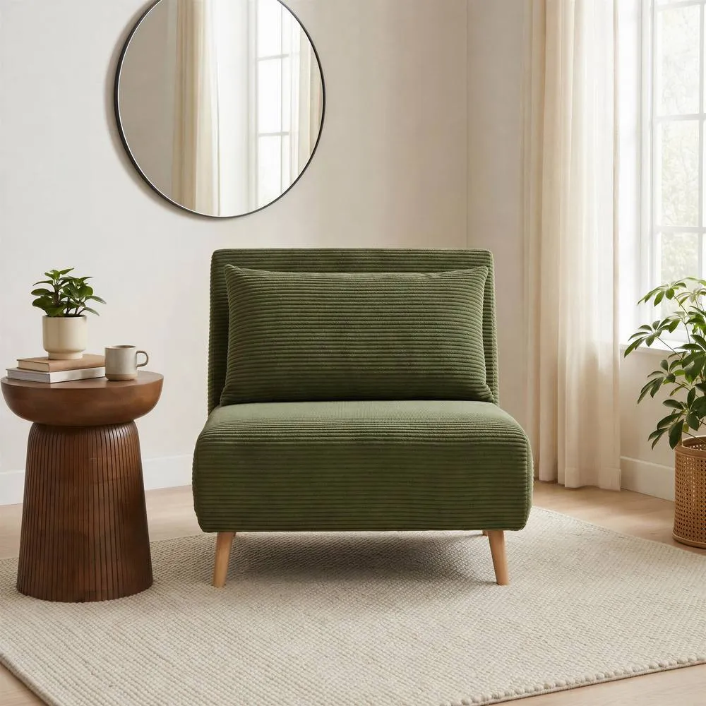 FurnitureboxUK Bobby Green Jumbo Corduroy Single Folding Sofa Bed Chair 2