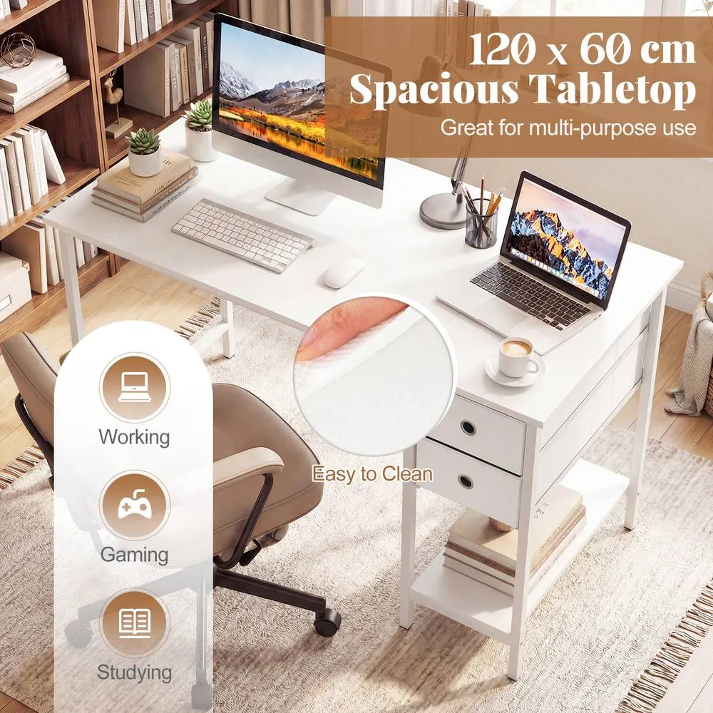 Costway Home Office Desk Modern Computer Workstation w/2 Drawers Writing Desk in White 4