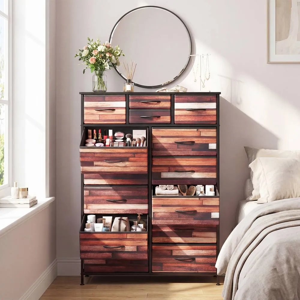 Costway 14-Drawer Dresser Storage Chest w/Fabric Drawers Storage Organizer in Brown 4