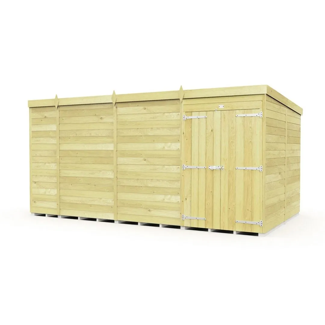 Buttercup Farm 15 x 8 Feet Pent Shed - Double Door W/O Window - L231 x W454 x H201 cm in Brown