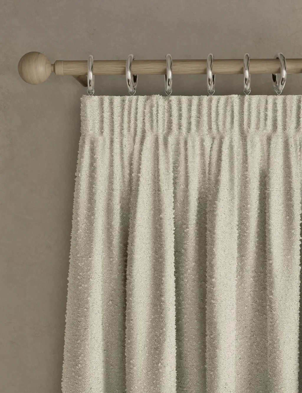 M&S Boucle Pencil Pleat Curtains Ecru