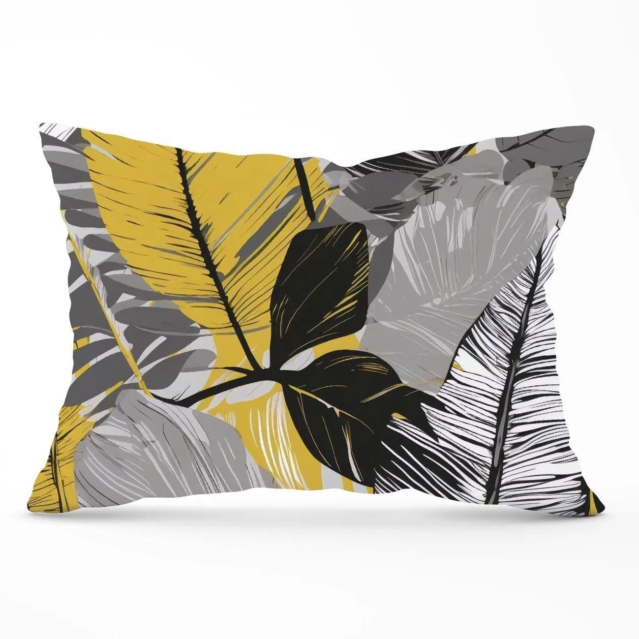 Warren Reed - Designer Grey Yellow Floral Leaves Cushions