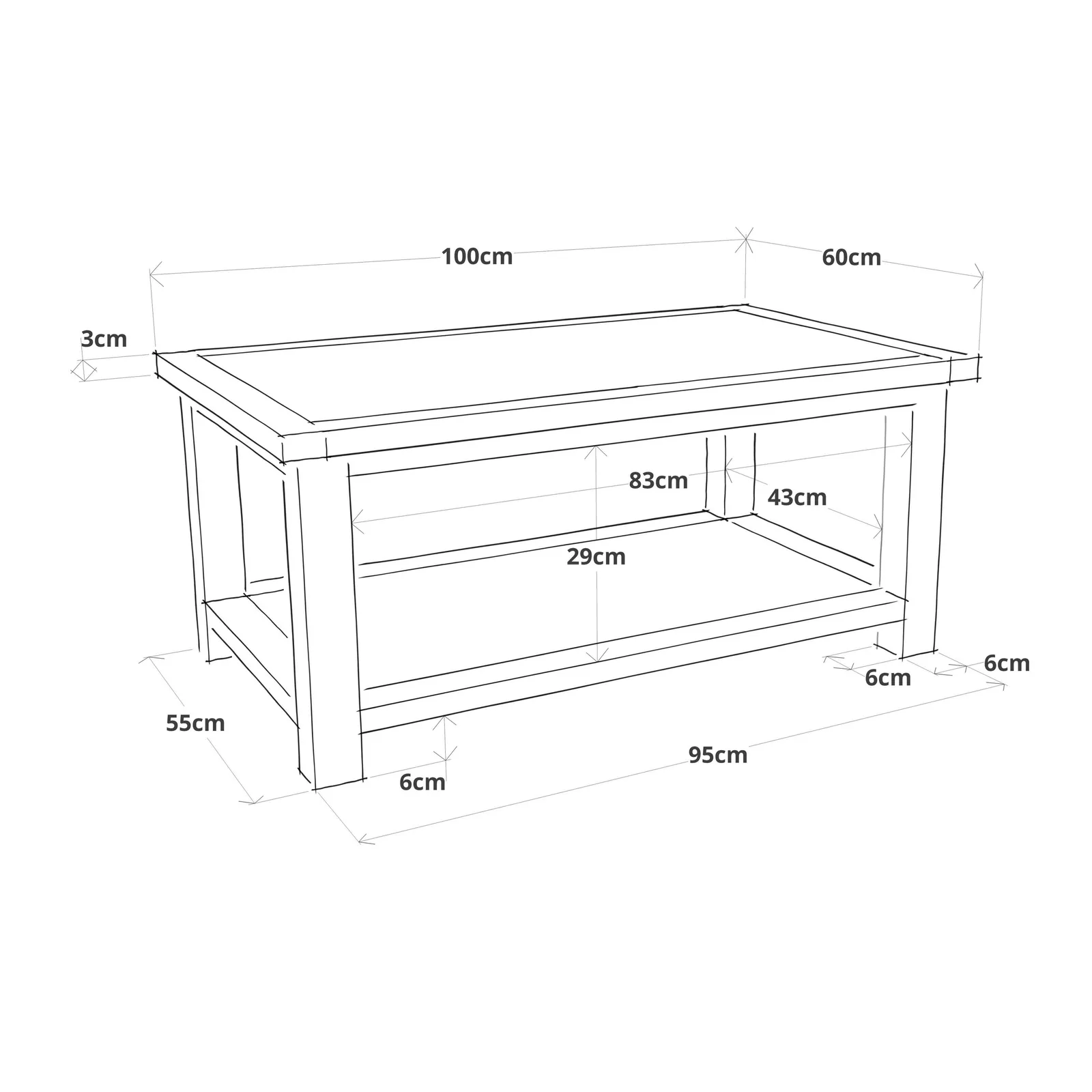 Cabinet Bits Coffee Table with Shelf - H45 W100 D60cm in Off-White 4