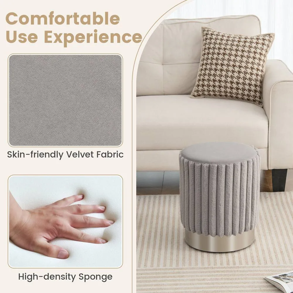 Costway Modern Round Velvet Ottoman Upholstered Footrest Stool Makeup Room in Grey 4