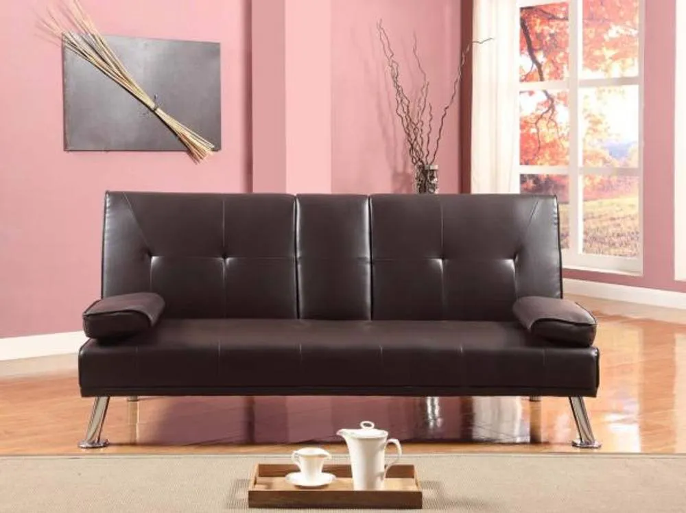 Comfy Living Ltd Faux Leather Italian Style Luxury Sofa Bed with Drink Cup Holder in Black 2