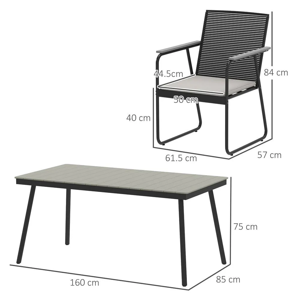 OUTSUNNY 6 Seater Garden Dining Set with Cushions Rattan Backrest in Grey 3