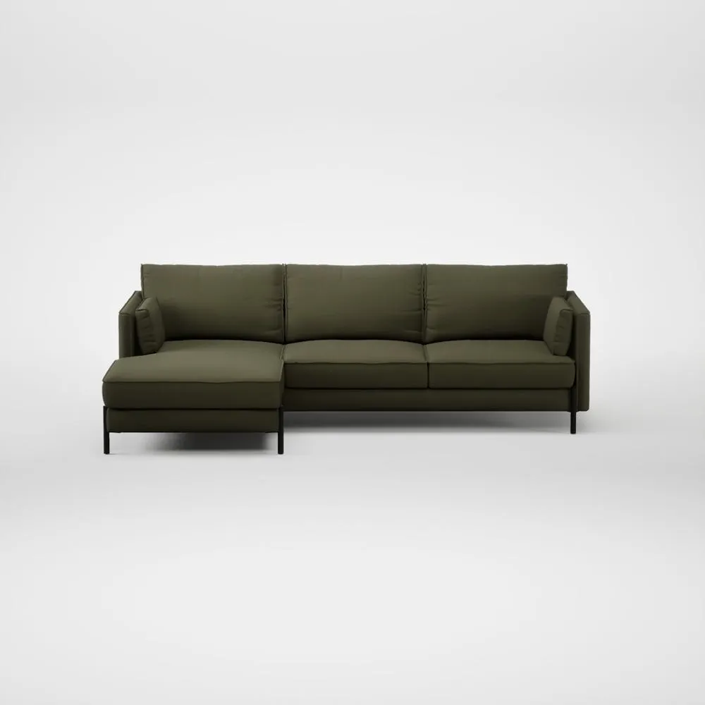 Heal's Tortona Left Hand Facing Corner Chaise Smart Cotton Linen Myrtle Black Feet 2