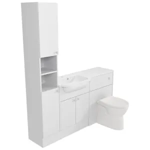 Deccado Benham Bright White Left Hand 1500mm Fitted Tower, Vanity & Toilet Pan Unit Combination with Left Hand Basin 2