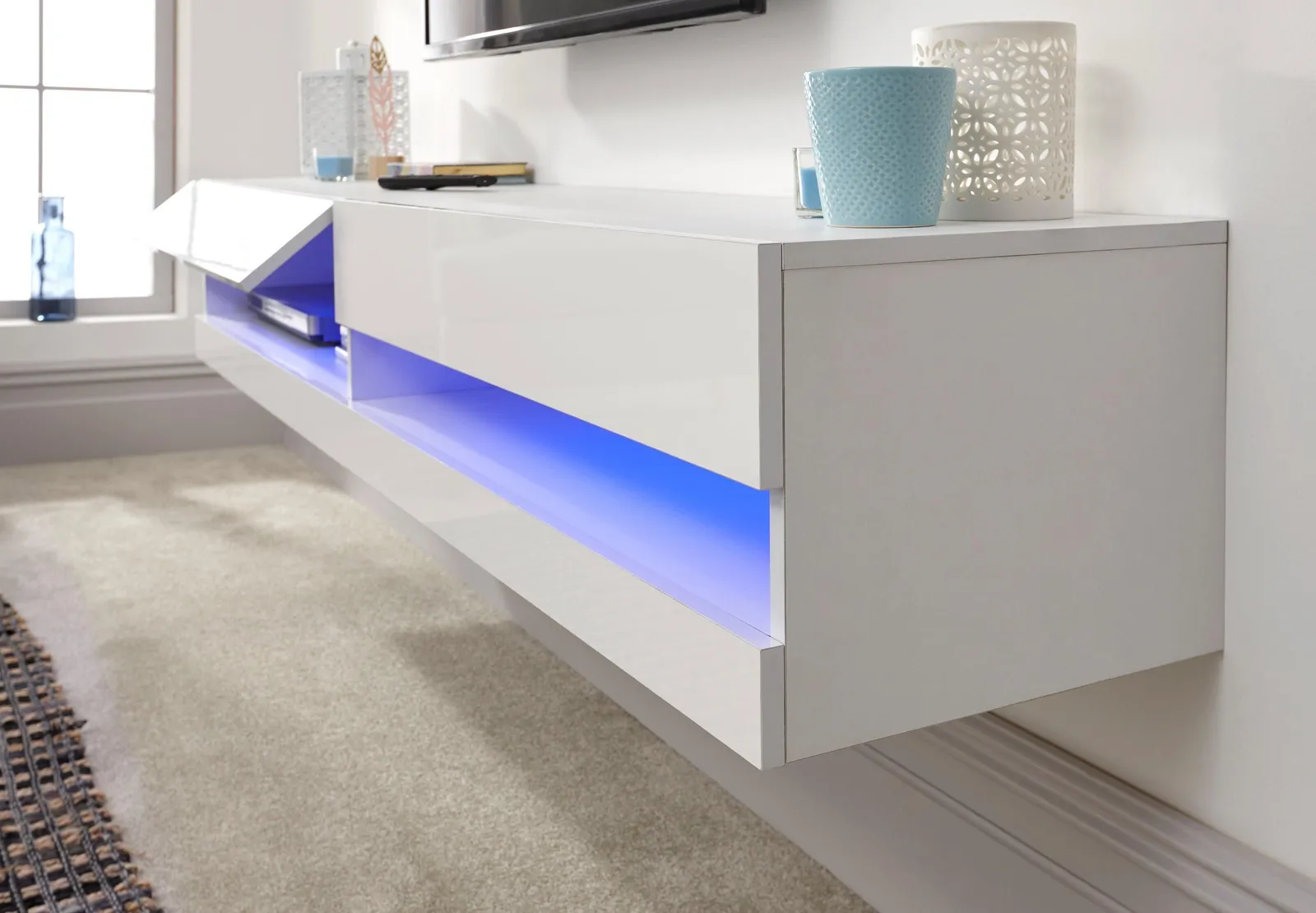 GFW Galicia 150cm Wall TV Unit with LED in White 5