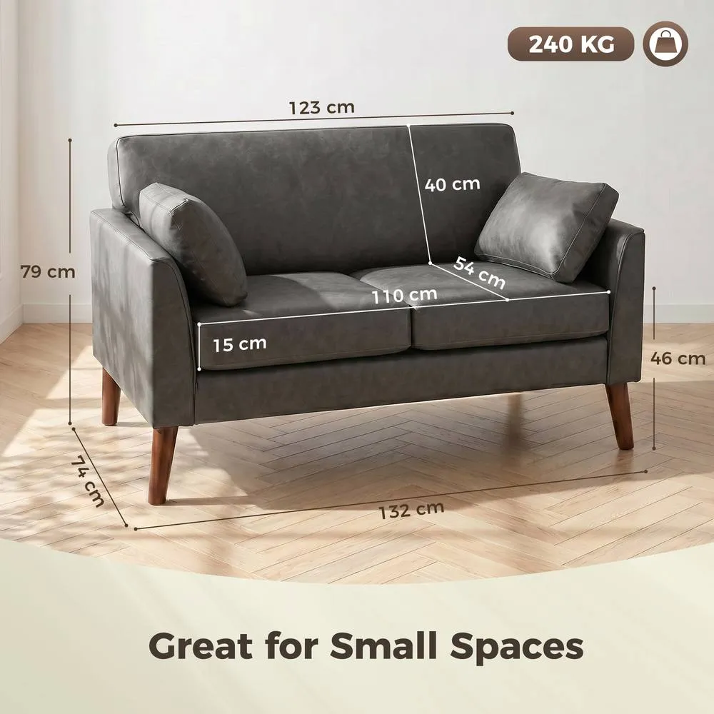 HOMCOM 2 Seater Sofa, 132 cm Modern Small Sofa with Solid Wood Legs, Grey 3