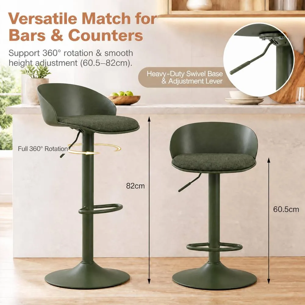 Costway Mid-Century Linen Upholstered Counter Bar Chairs Kitchen Island in Green 2
