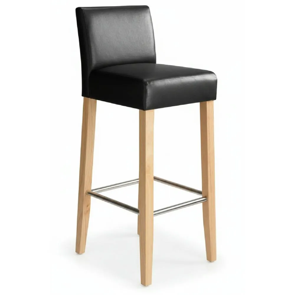 netfurniture Stenory Black Padded Kitchen Breakfast Bar Stool Wooden Frame & Legs