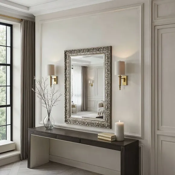 Yearn Carved Antique Bevelled Rectangle Wall Mirror 3