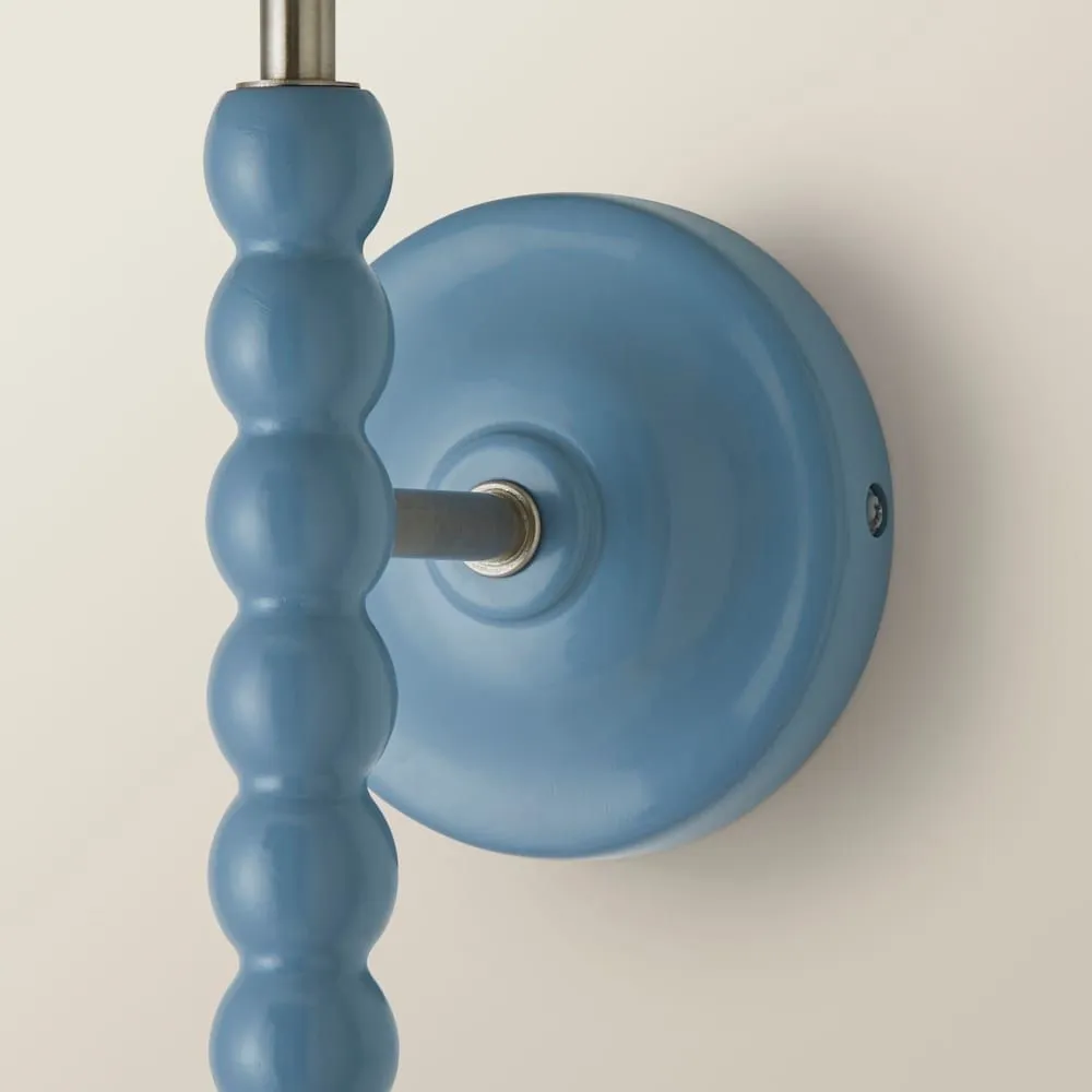 ValueLights Bobbins Pair of Blue Wall Lights with Linen Trim Lamp Shades & Bulbs in Pale Blue 4