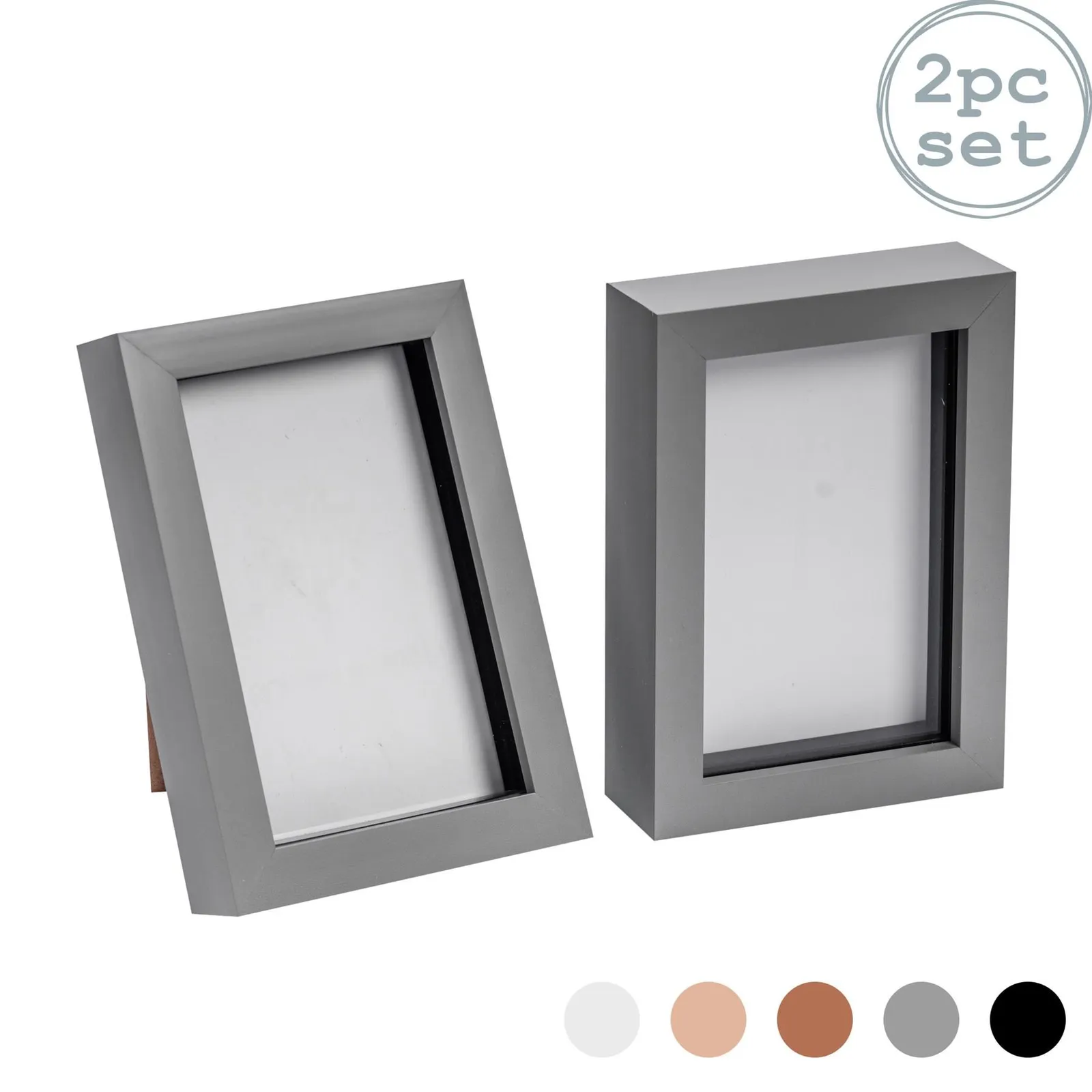 Nicola Spring 3D Box Photo Frames - 4 x 6" - Pack of 2 in Grey