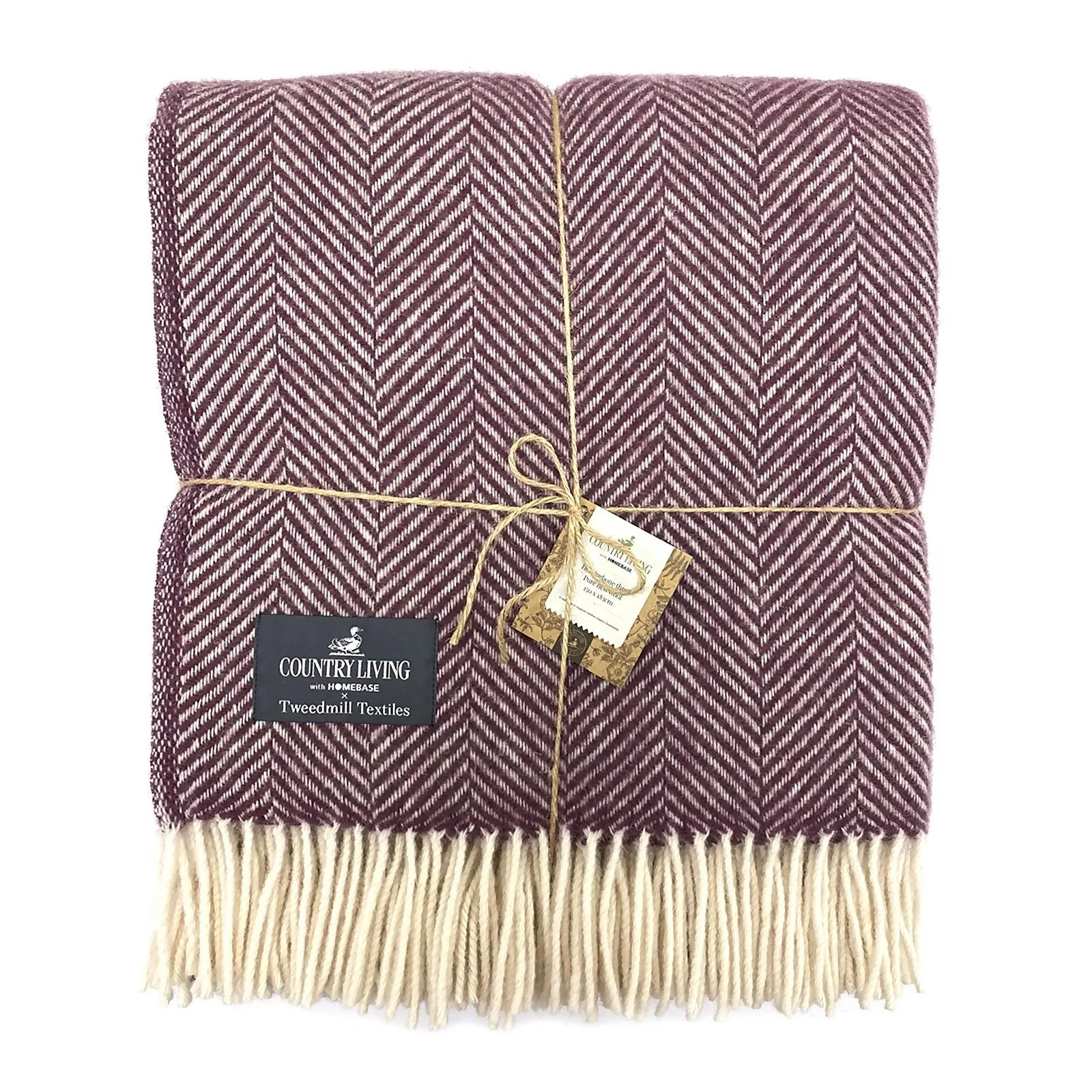 Country Living Wool Herringbone Throw - 150x183cm - Grape
