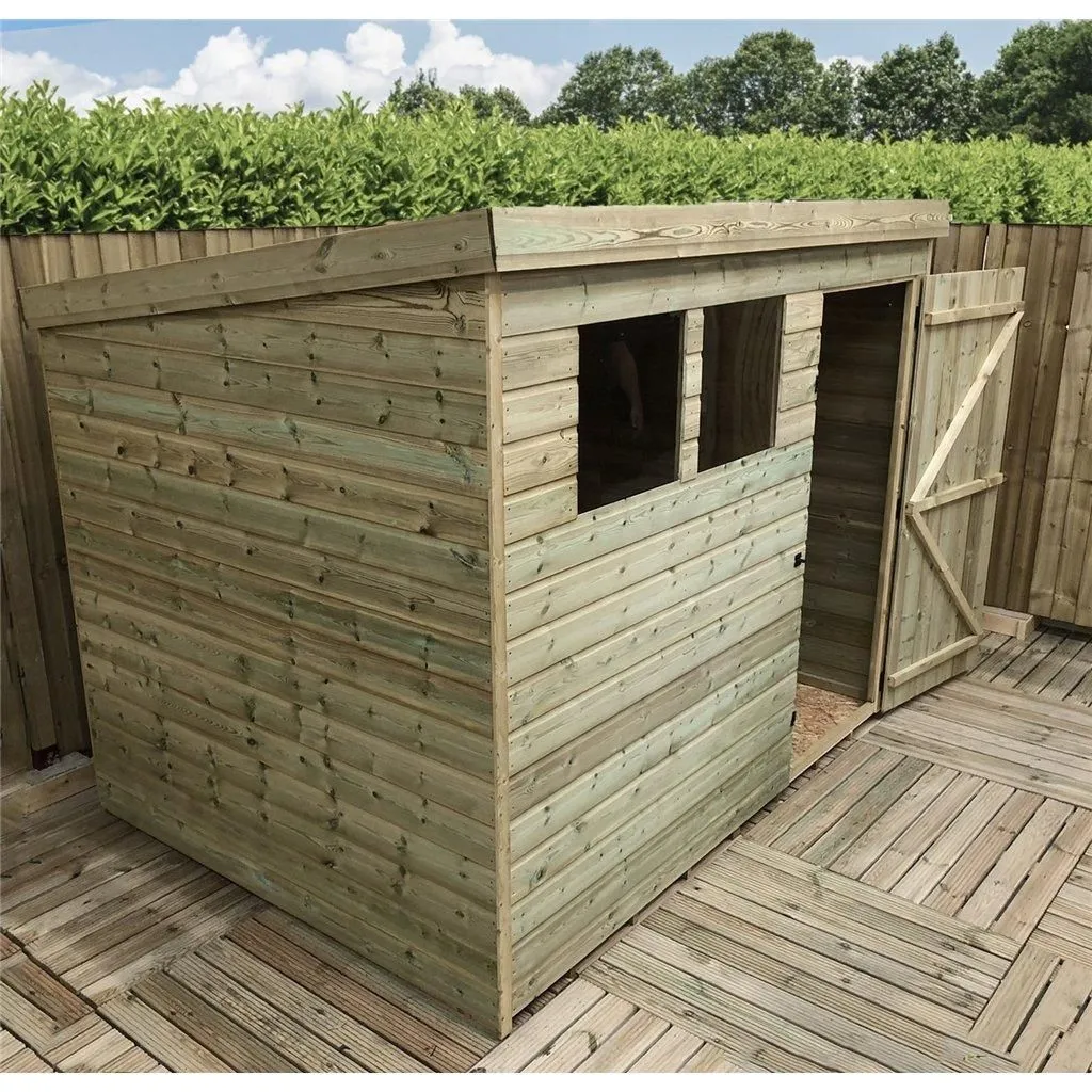 Marlborough 7 x 6 Pressure Treated Pent Garden Shed with Single Door in Natural 4