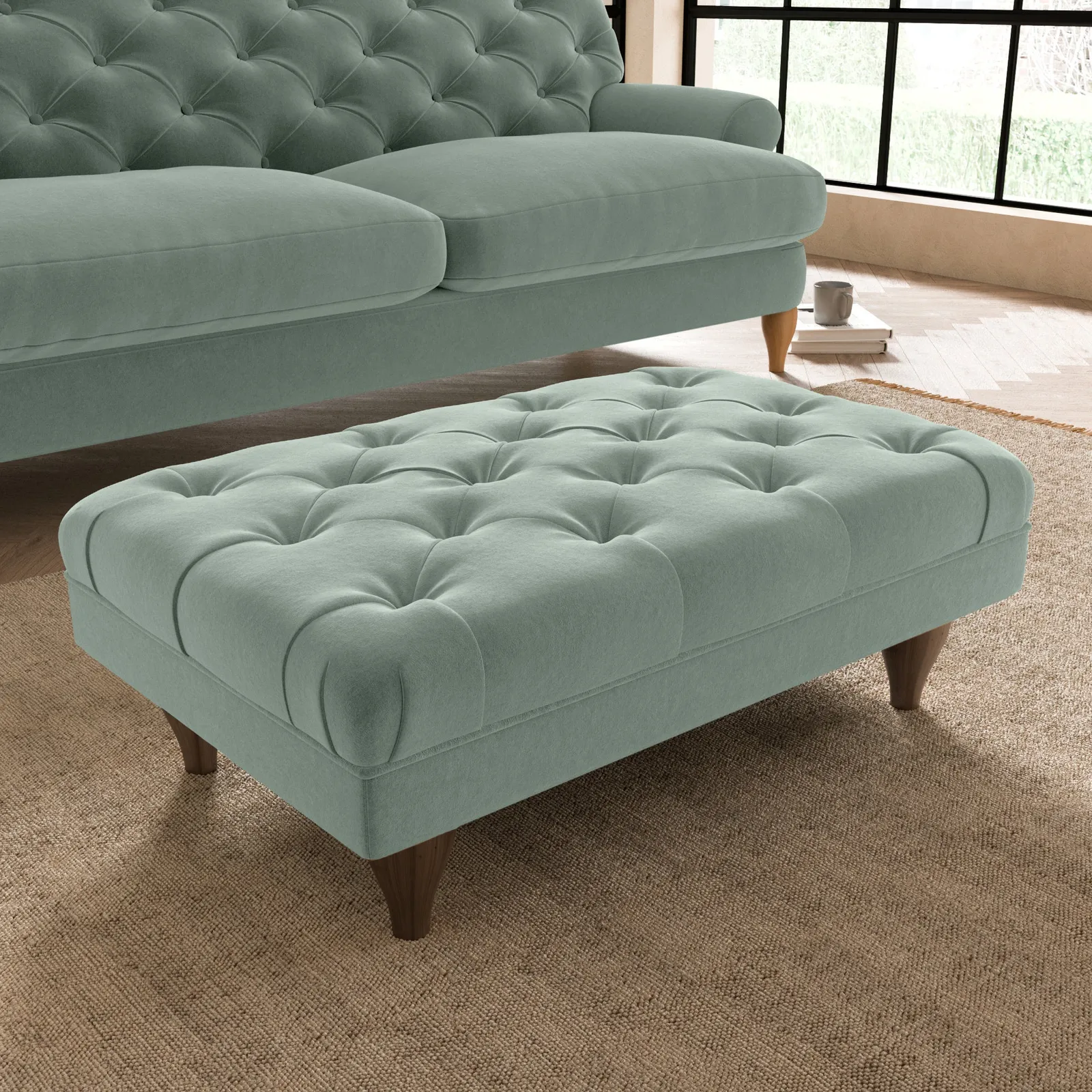 Warwick Luxury Velvet Footstool Light Green