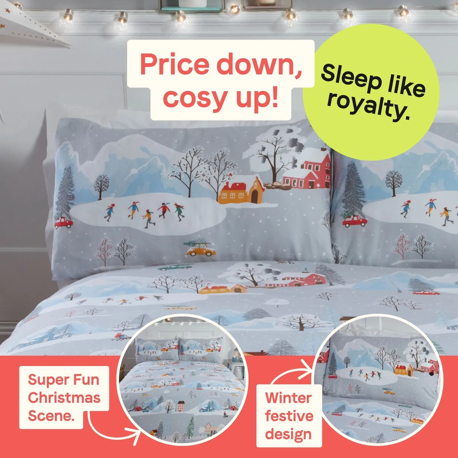 Rapport Home Winter Town Polycotton Duvet Cover Set With Pillowcase in Silver 2