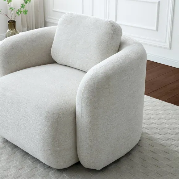 Max Natural Soft Chenille Curved Swivel Accent Chair 4