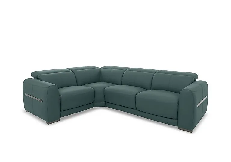 Edison Small Leather Left Hand Facing Corner Sofa - Lake Green