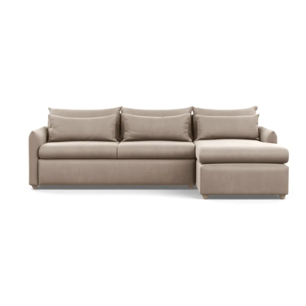 Heal's Pillow Large Right Hand Corner Chaise Varese Velvet Dove Natural Feet
