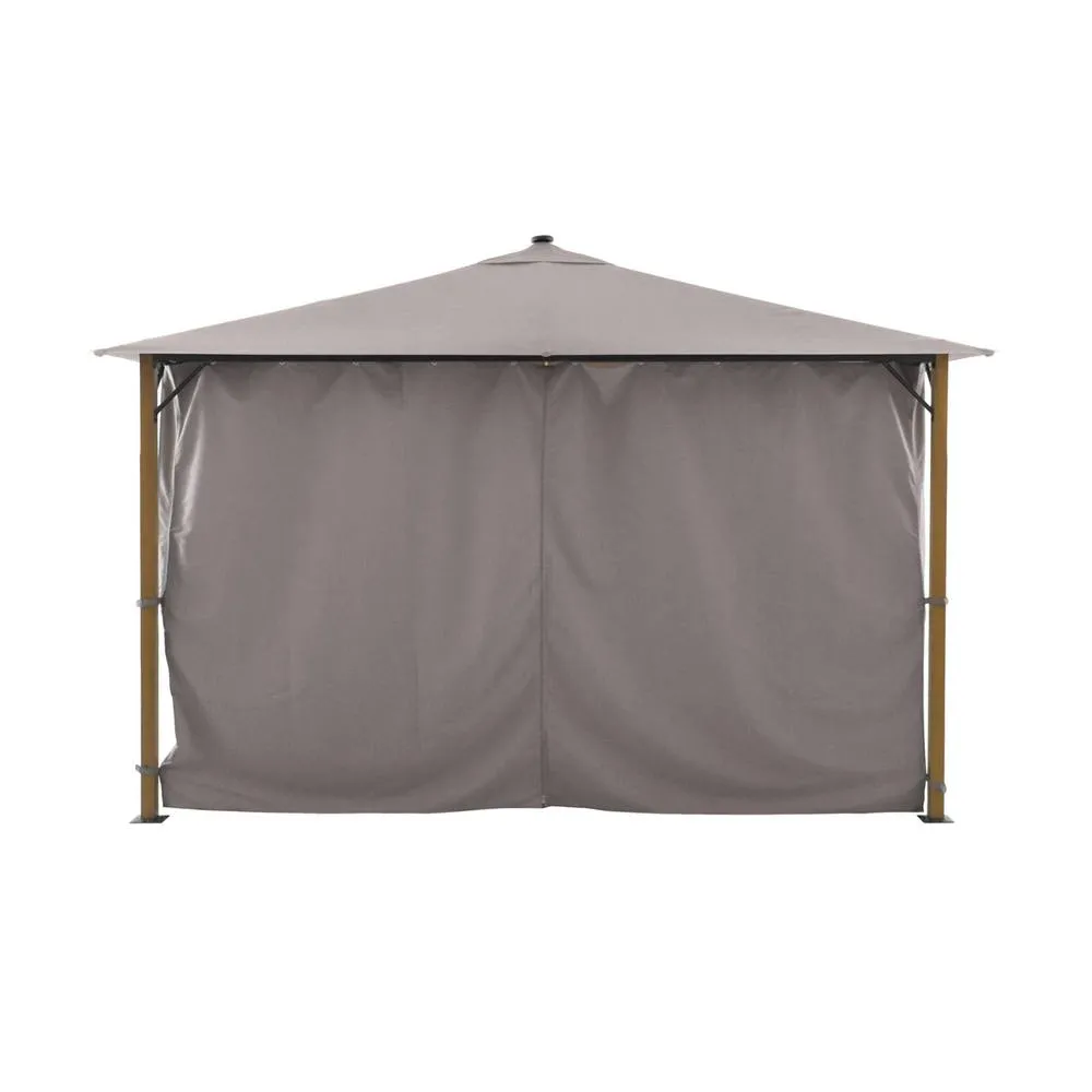 sweeek Aluminum gazebo 4x3m with wood effect, curtains, & LED in Beige 3