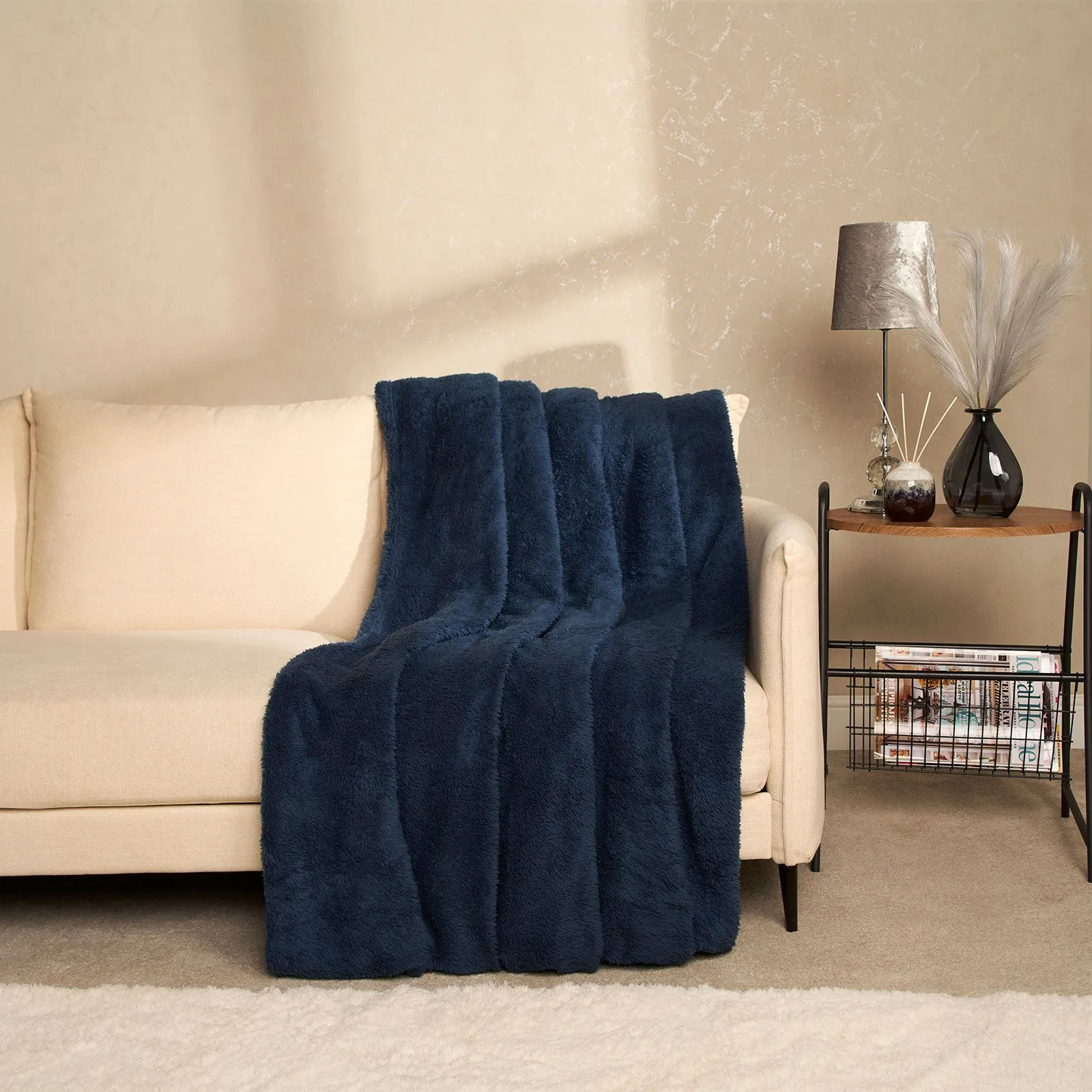 OHS Large Teddy Fleece Throw Blanket in Navy
