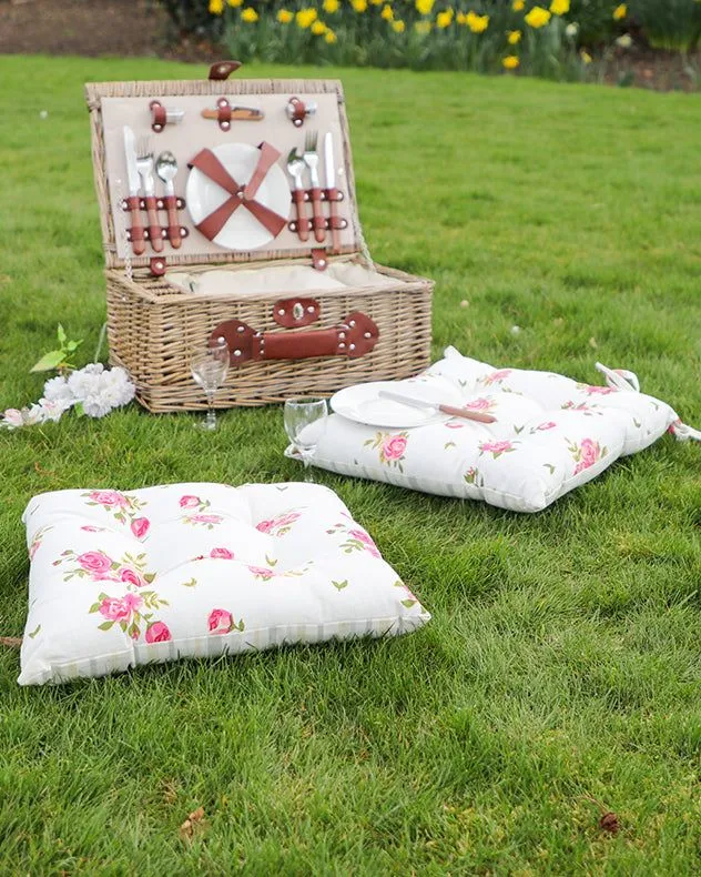 Dibor Set of 2 Vintage Pink Floral Print Indoor Outdoor Chair Seat Pad Garden Furniture Cushions W40 x L40cm 2