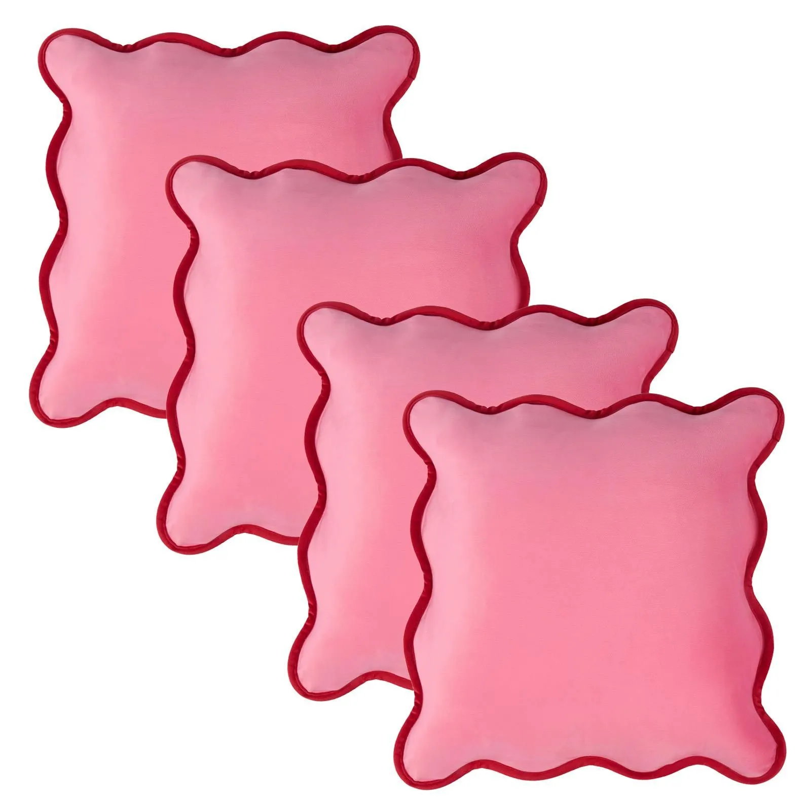 OHS 4 Pack Matte Velvet Scallop Edge Cushion Covers Home Decor Set in Pink