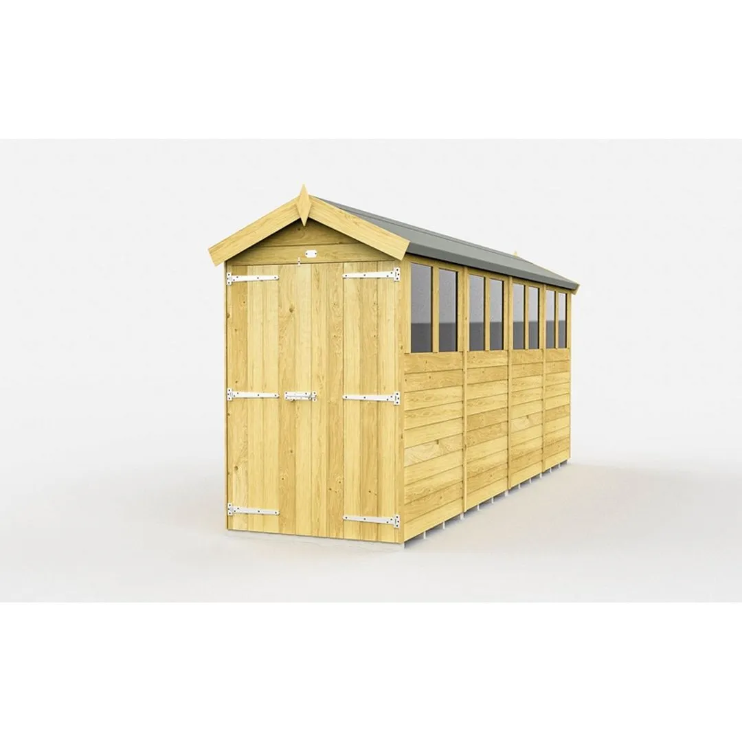 Buttercup Farm 4 x 16 Feet Apex Shed - Double Door W/ Windows - L472 x W118 x H217 cm in Brown