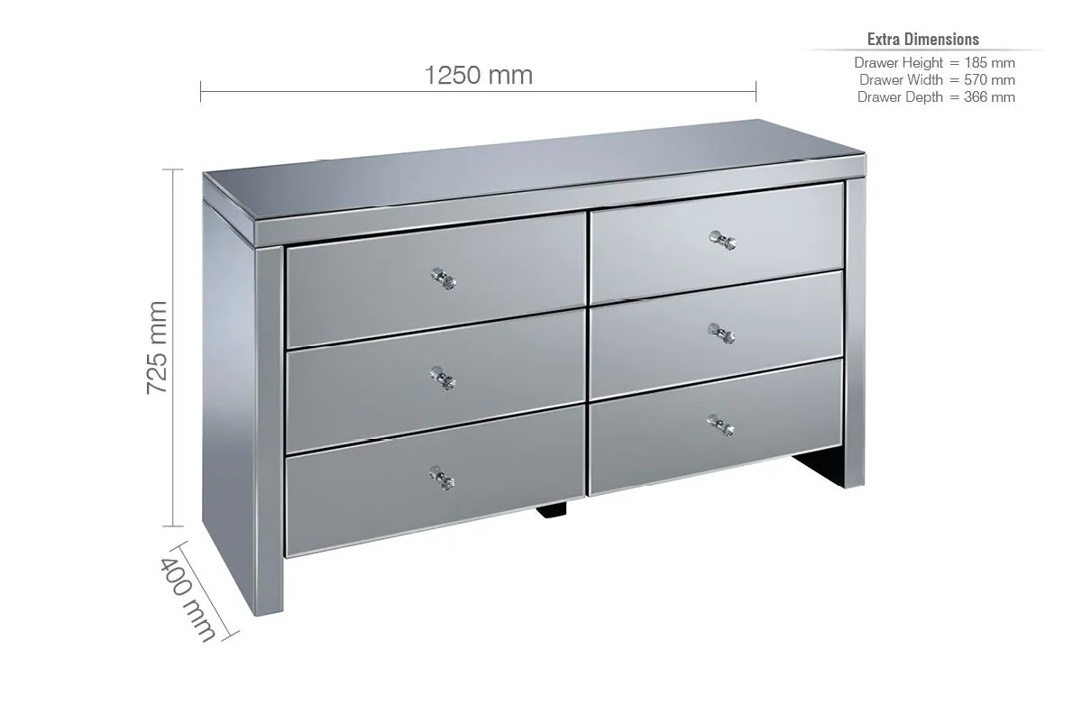 Birlea Seville 6 Drawer Chest Mirrored in Silver 6