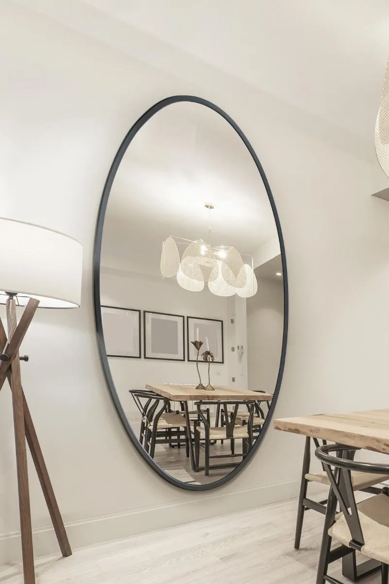 MirrorOutlet Black Metal Framed Oval Wall Mirror 79" X 44" (200 x 112CM)
