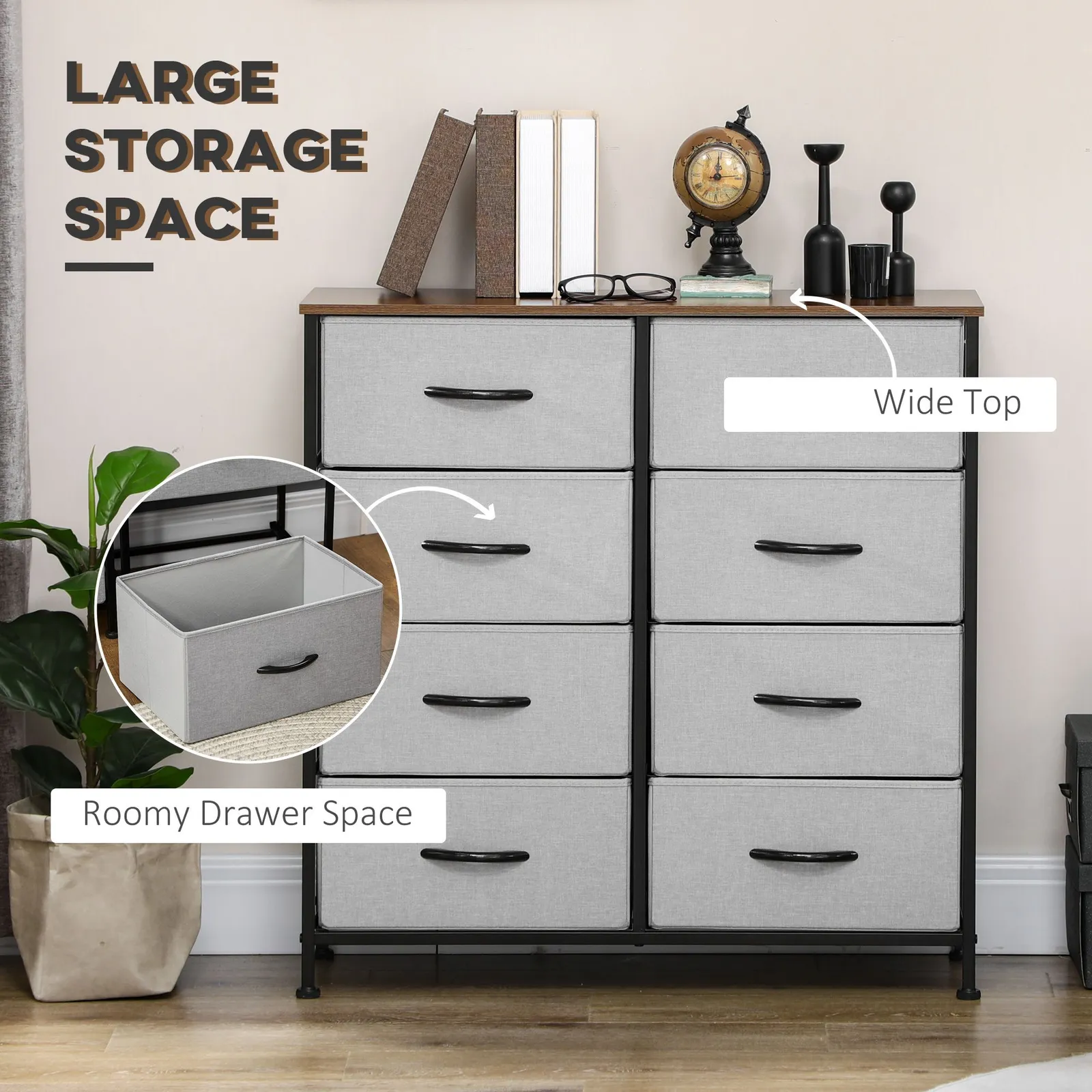 HOMCOM of Drawers Cloth Organizer with Fabric Drawers Steel Frame for Bedroom in Grey 4