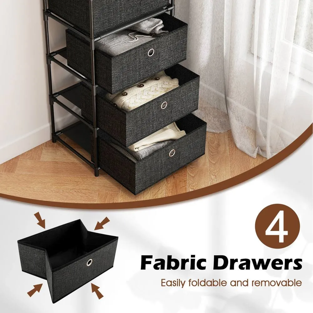 Costway Fabric Storage Tower Industrial Organizer Unit with 4 Drawers-Black in Black 3